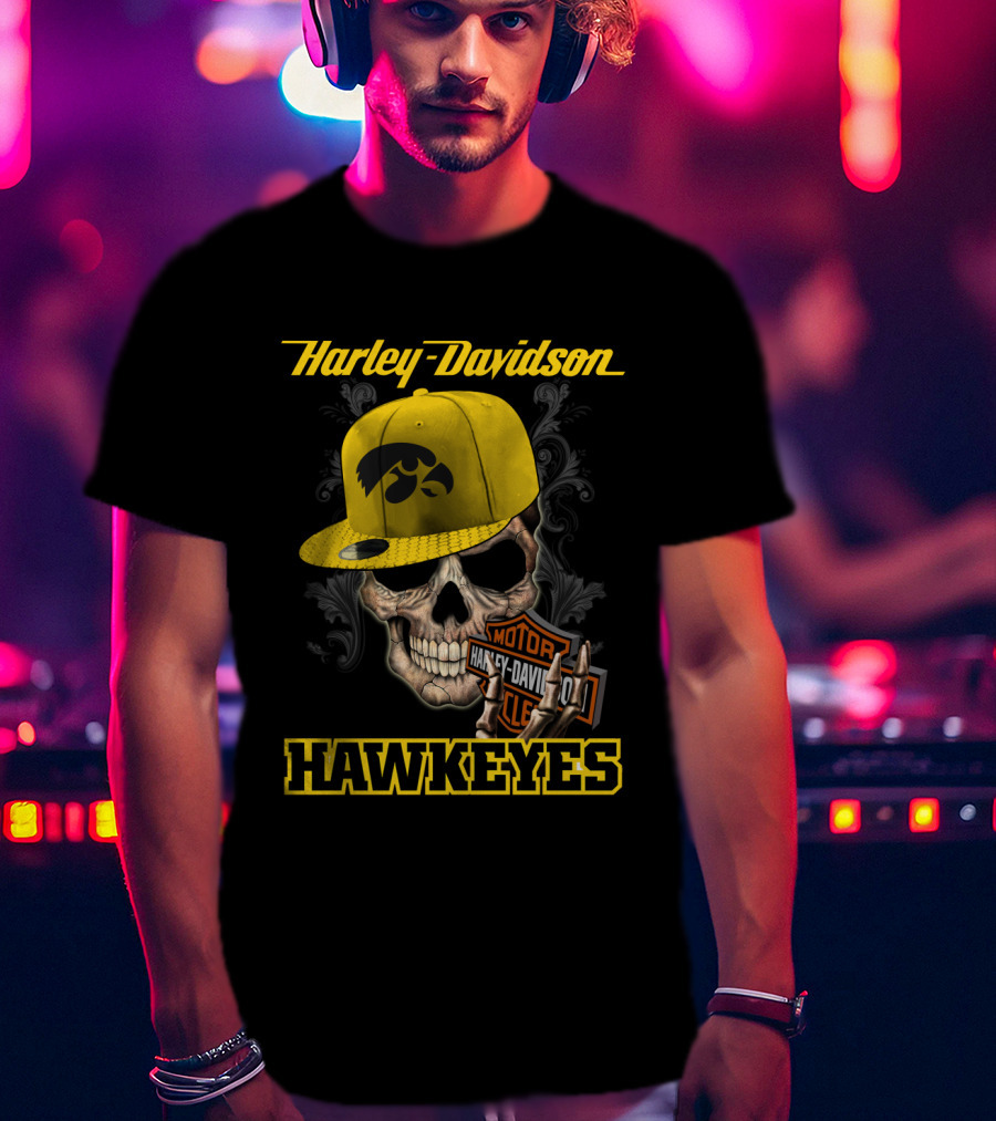 Harley Davidson Skull Iowa Hawkeyes T-Shirt