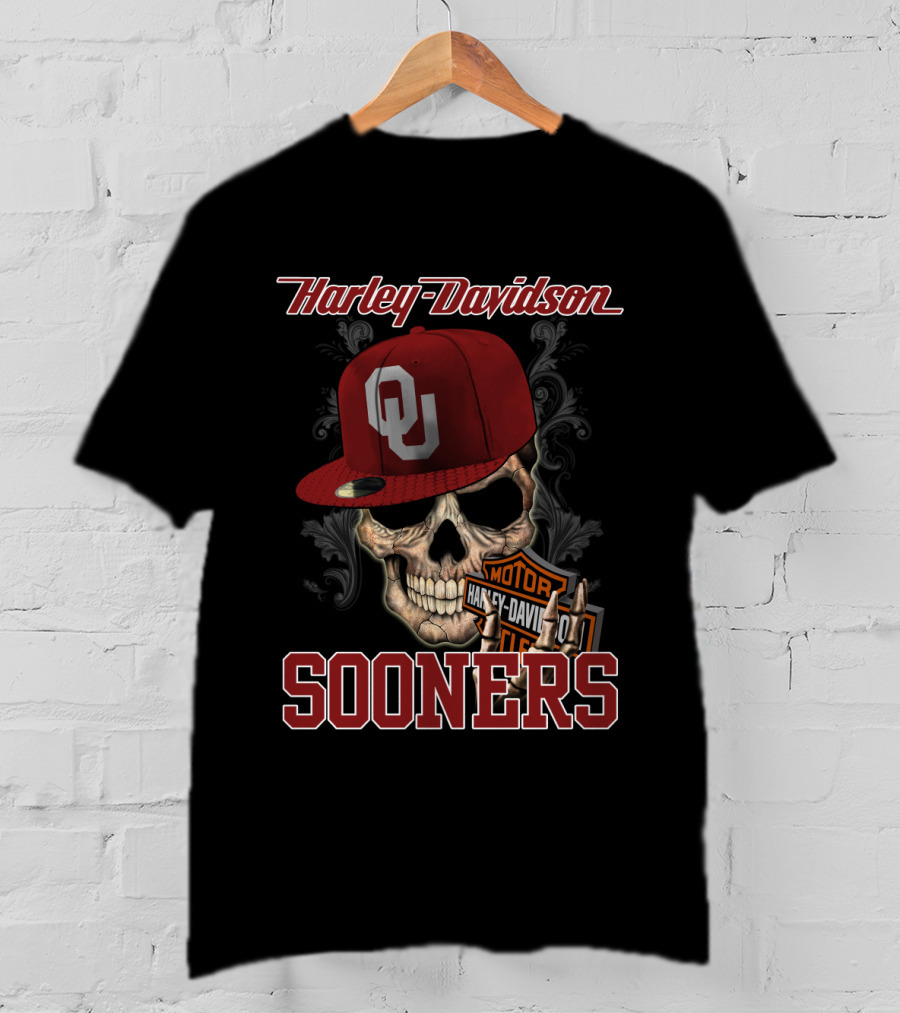 Harley Davidson Skull With Oklahoma Sooners Helmet T-Shirt