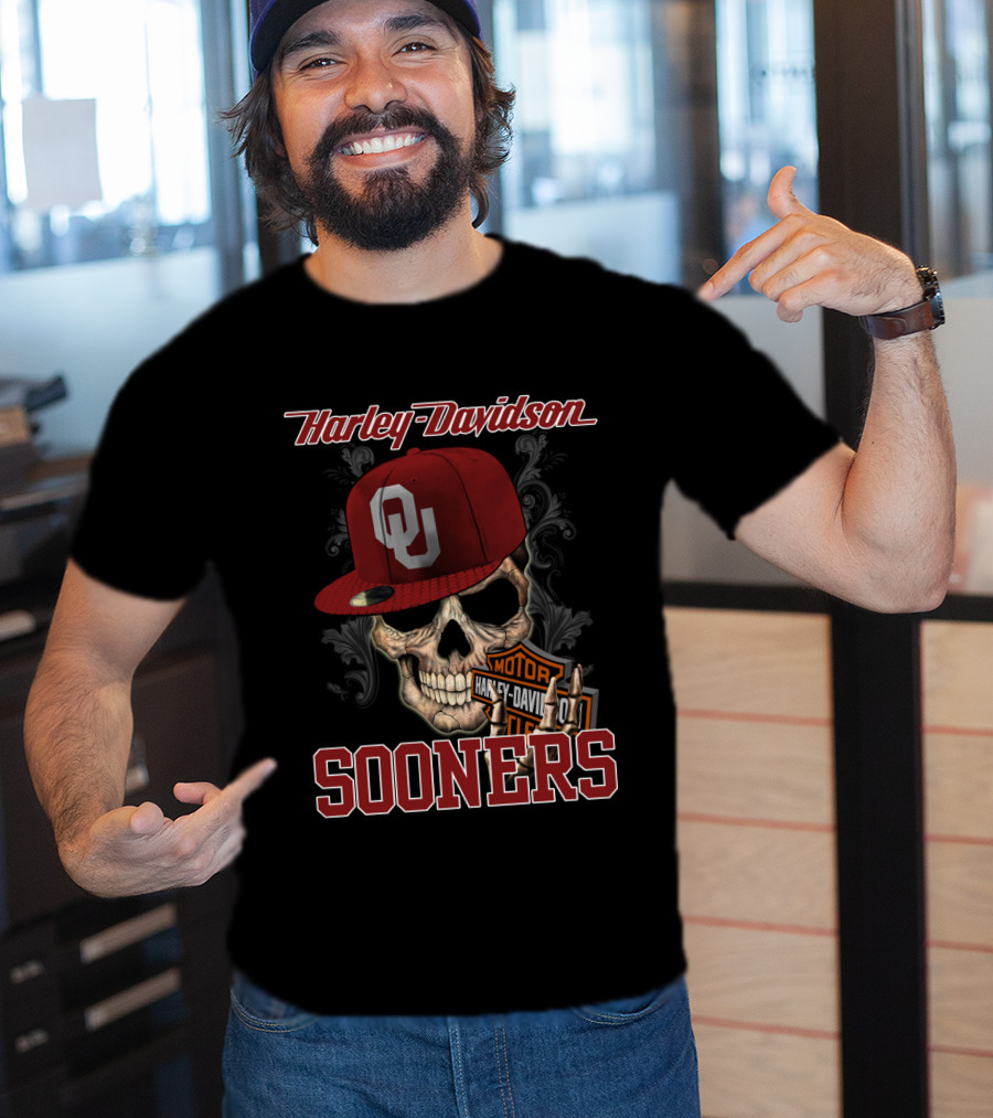 Harley Davidson Skull With Oklahoma Sooners Helmet T-Shirt