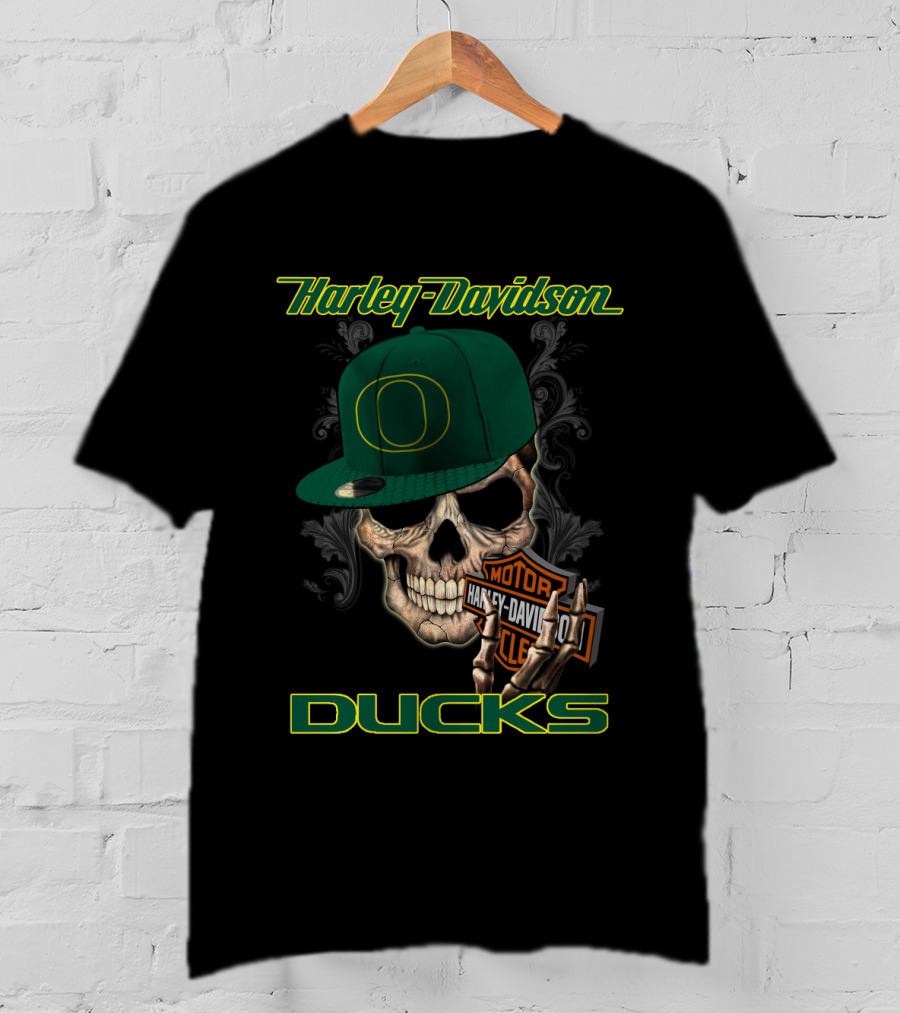 Harley Davidson Skull Oregon Ducks Hat T-Shirt