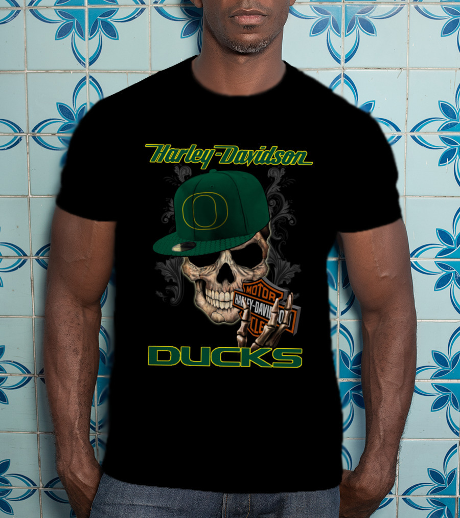 Harley Davidson Skull Oregon Ducks Hat T-Shirt