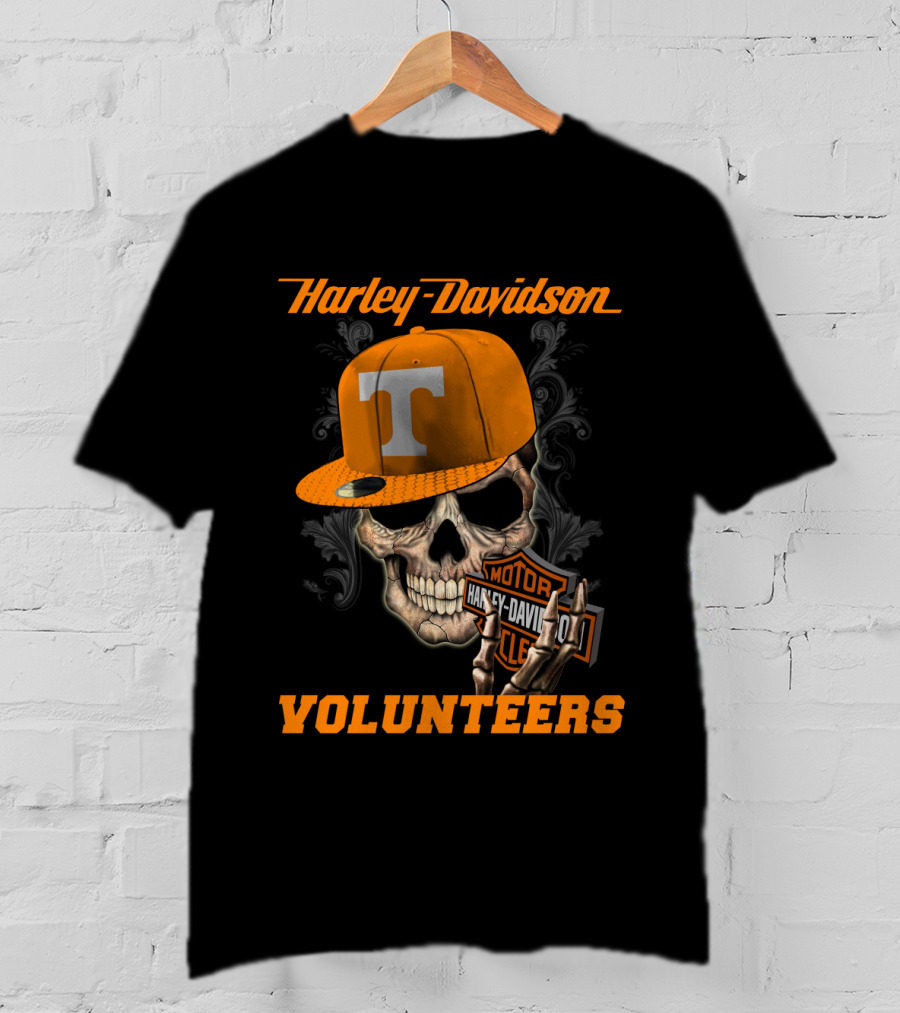 Harley Davidson Skull With Tennessee Volunteers Cap T-Shirt