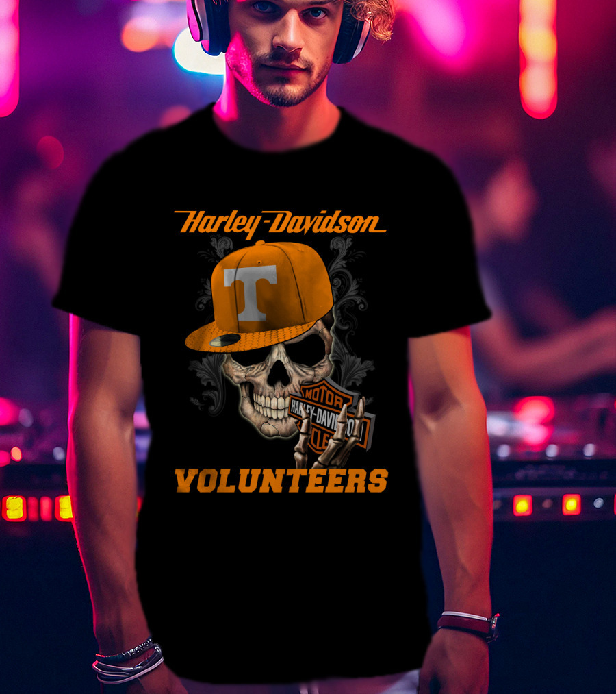 Harley Davidson Skull With Tennessee Volunteers Cap T-Shirt