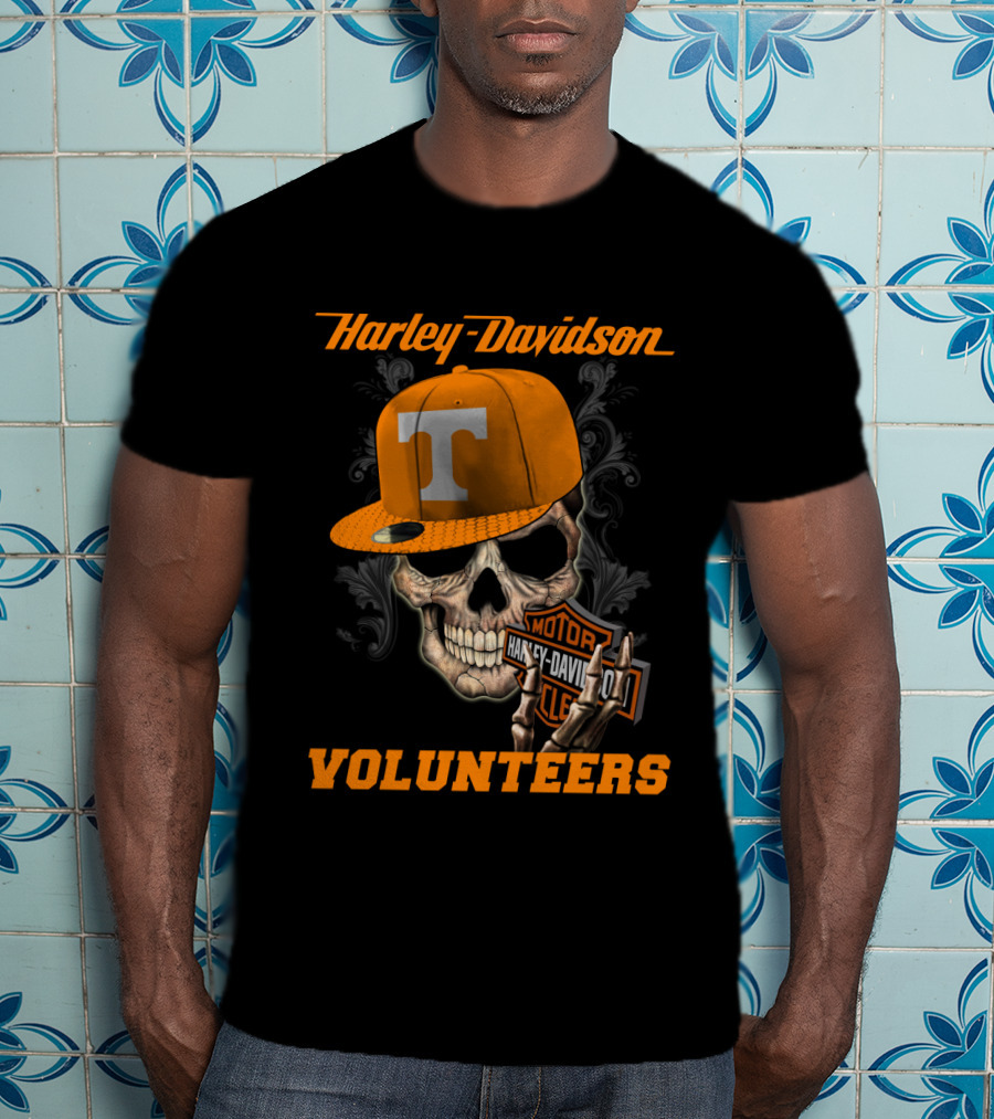 Harley Davidson Skull With Tennessee Volunteers Cap T-Shirt