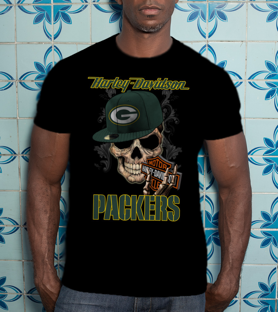 Harley Davidson Skull Green Bay Packers T-Shirt