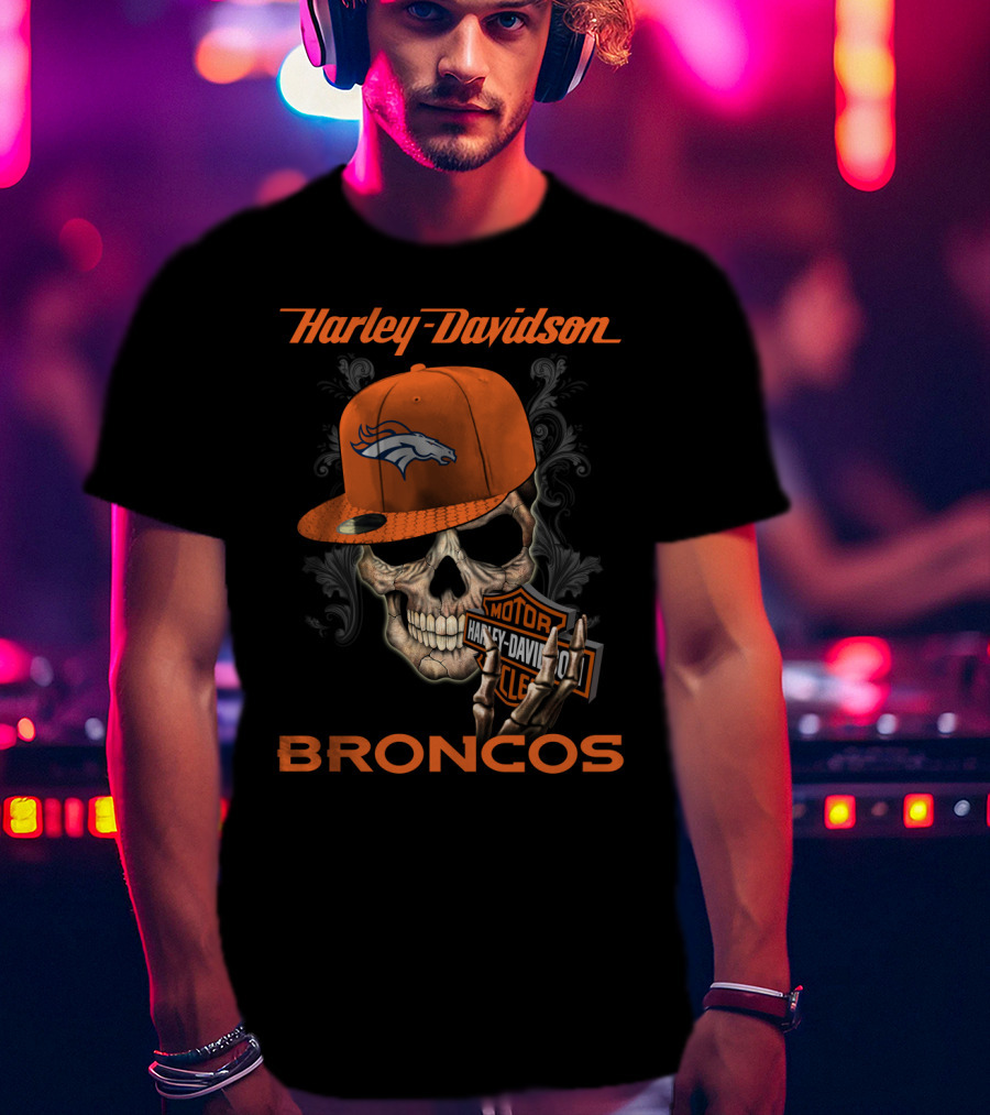 Harley Davidson Skull Denver Broncos T-Shirt