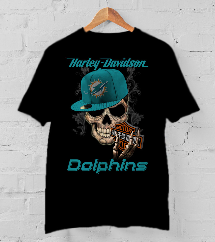 Harley Davidson Dolphins Skull Miami Dolphins T-Shirt