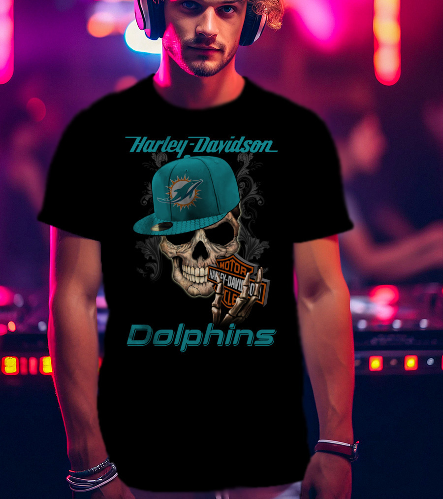 Harley Davidson Dolphins Skull Miami Dolphins T-Shirt