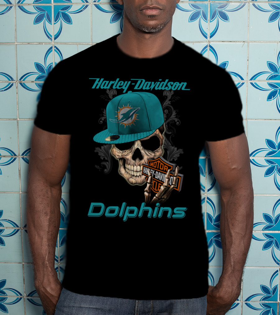 Harley Davidson Dolphins Skull Miami Dolphins T-Shirt