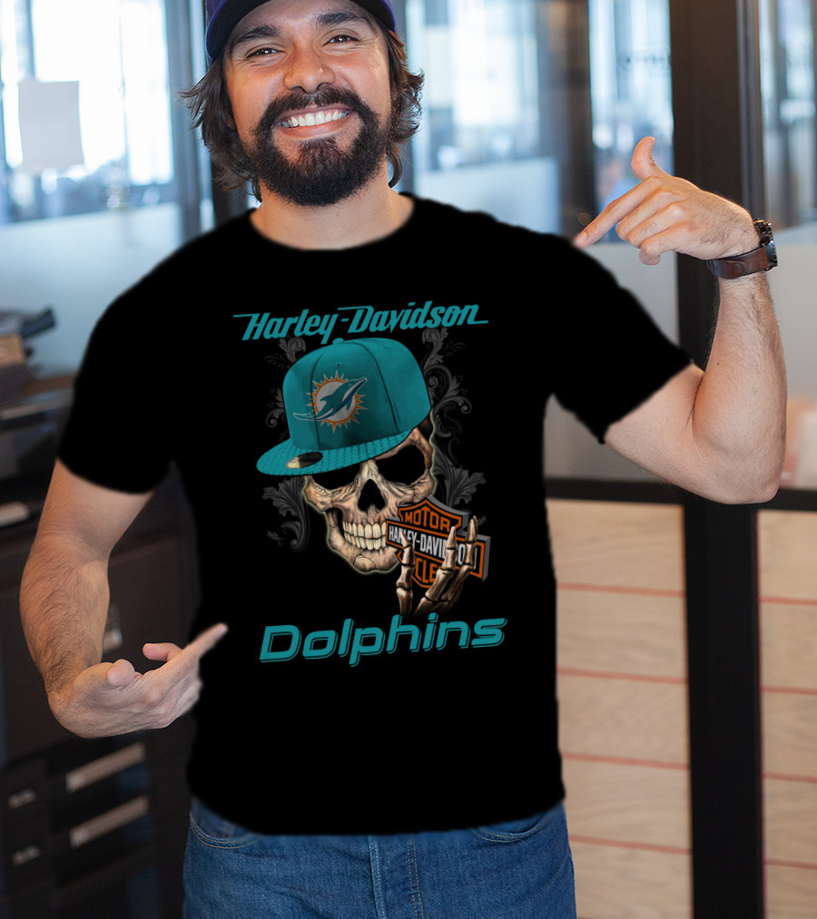 Harley Davidson Dolphins Skull Miami Dolphins T-Shirt
