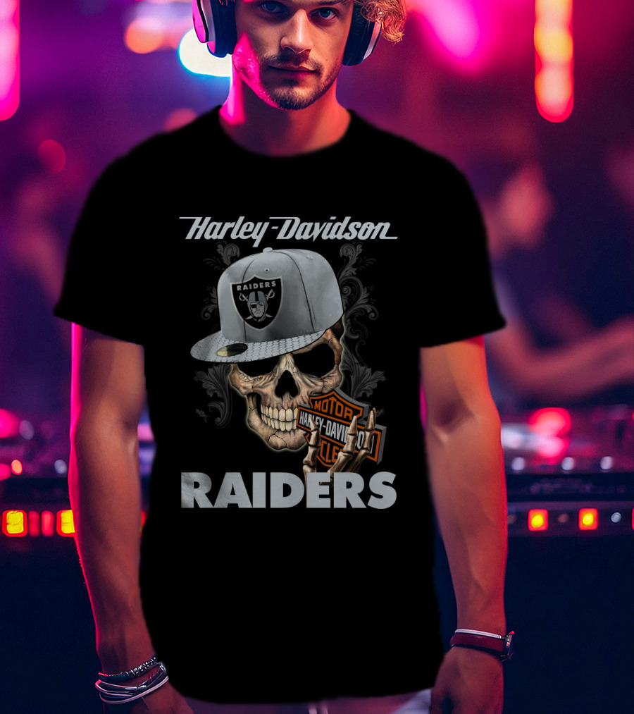 Harley Davidson Raiders Skull With Cap T-Shirt
