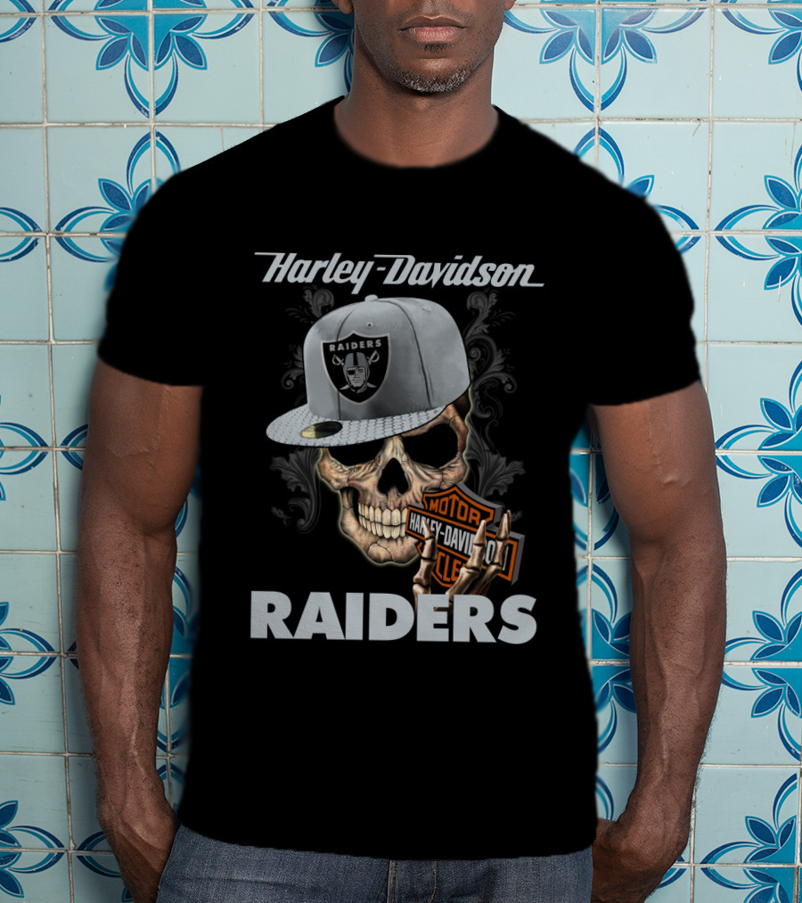 Harley Davidson Raiders Skull With Cap T-Shirt