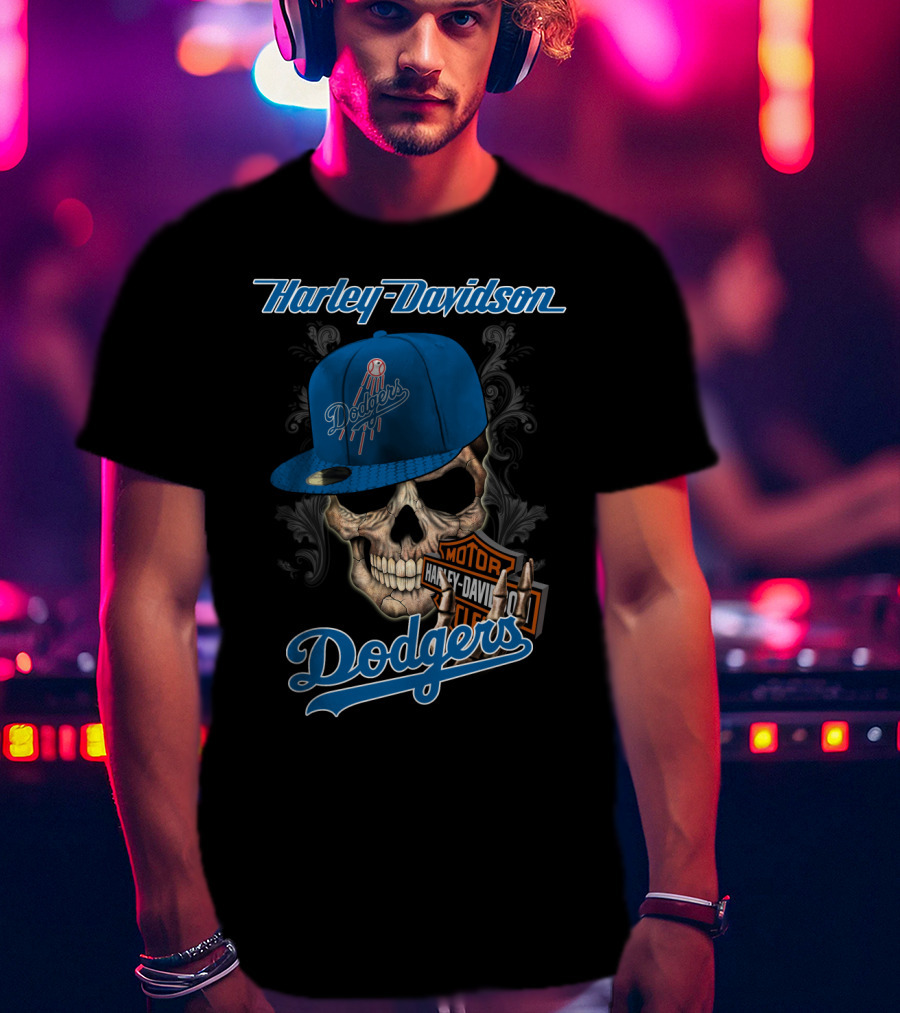 Harley Davidson Dodgers Skull Cap T-Shirt