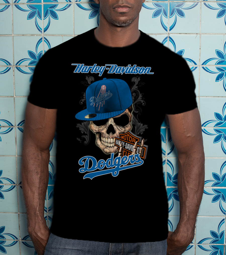 Harley Davidson Dodgers Skull Cap T-Shirt