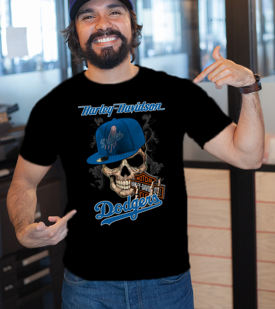 Harley Davidson Dodgers Skull Cap T-Shirt