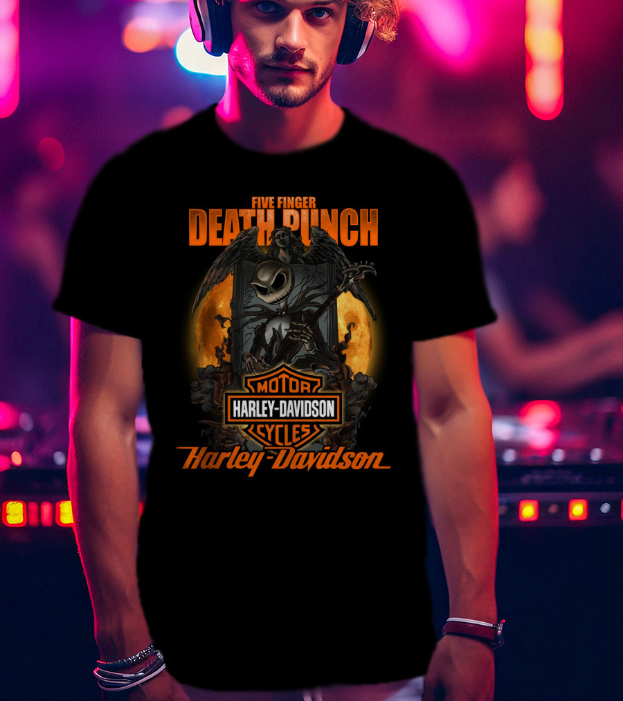 Five Finger Death Punch Harley Davidson Motorcycles Skeleton Reaper T-Shirt