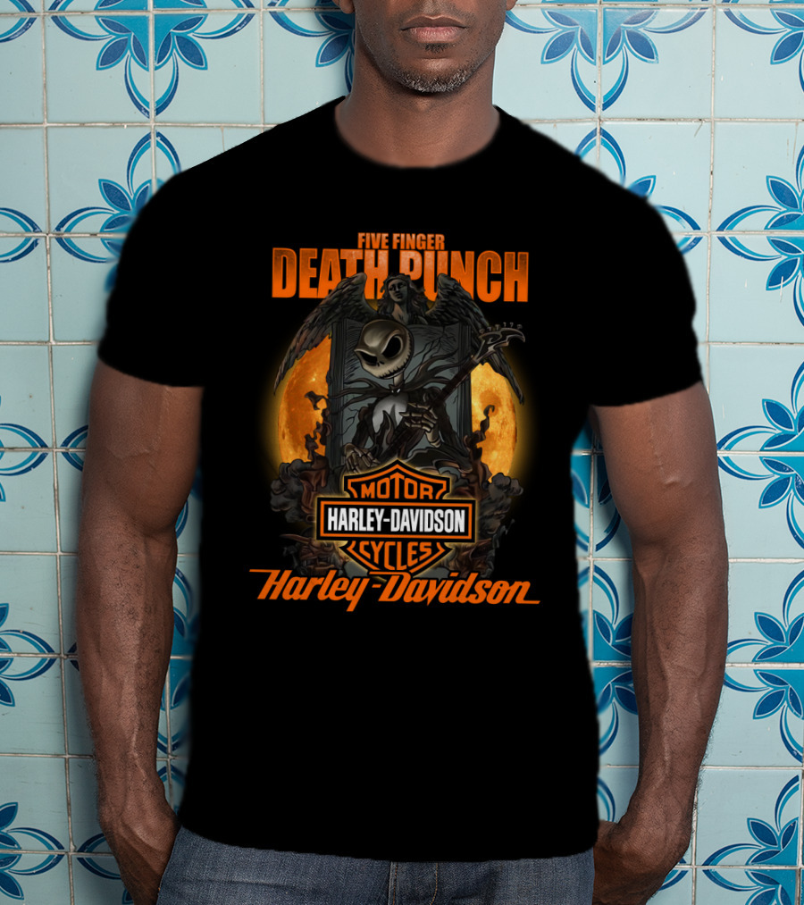 Five Finger Death Punch Harley Davidson Motorcycles Skeleton Reaper T-Shirt