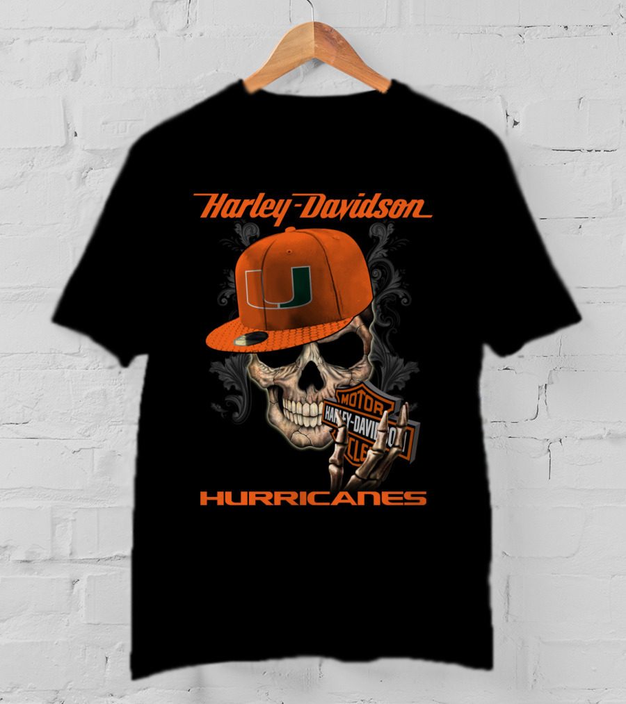 Harley Davidson Miami Hurricanes Skull With Cap T-Shirt