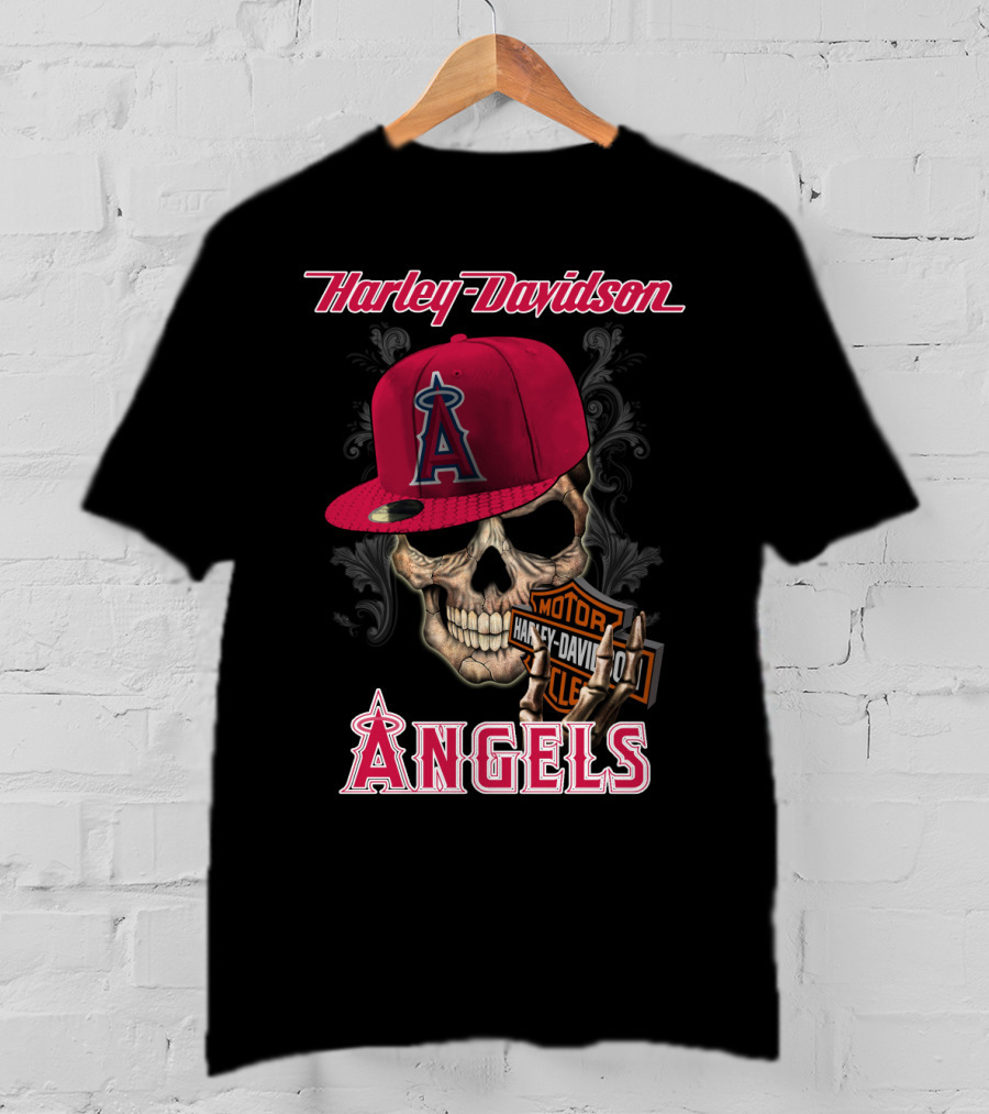 Harley Davidson Los Angeles Angels Skull With Cap T-Shirt