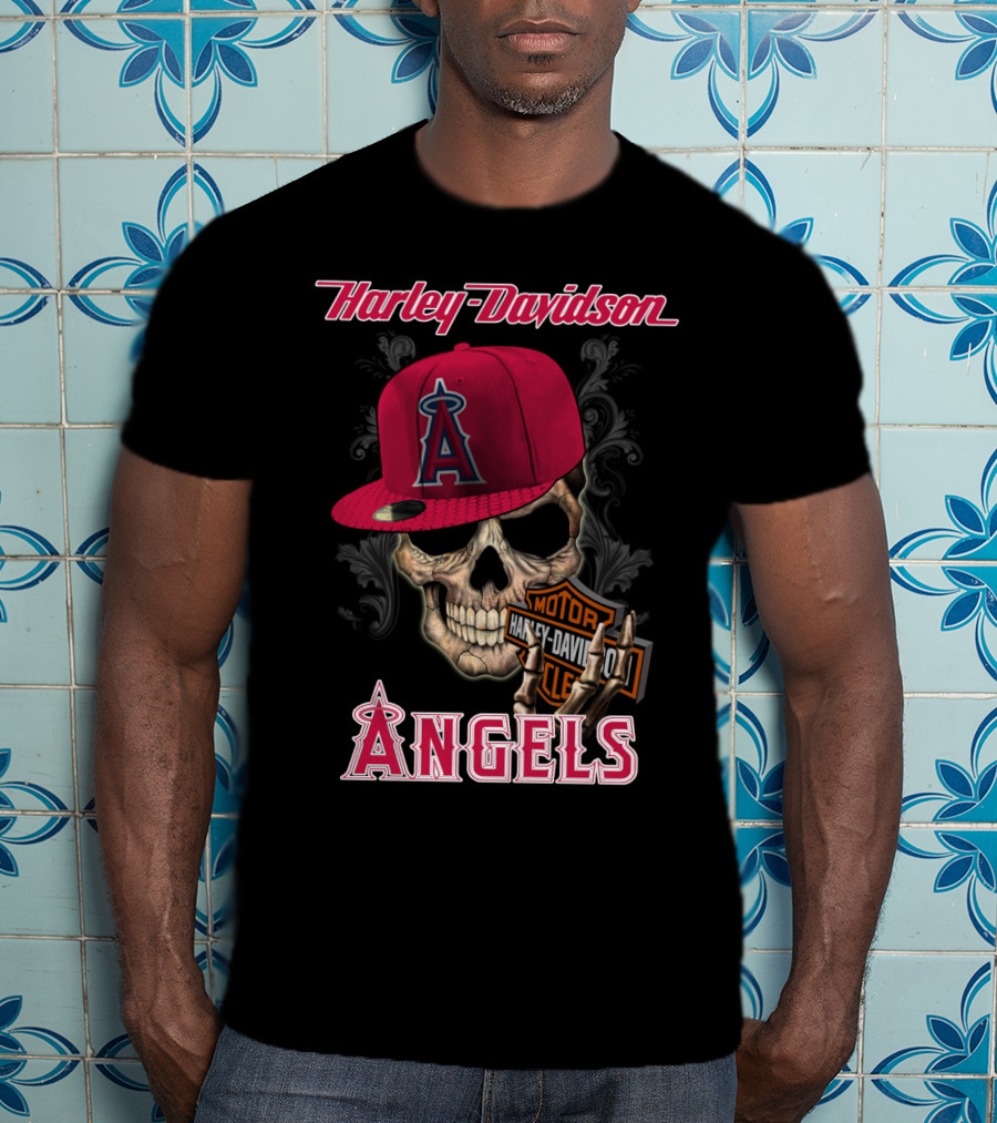 Harley Davidson Los Angeles Angels Skull With Cap T-Shirt