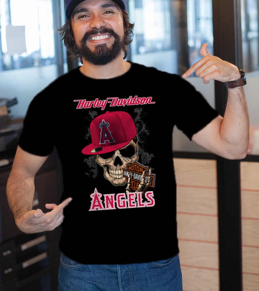 Harley Davidson Los Angeles Angels Skull With Cap T-Shirt