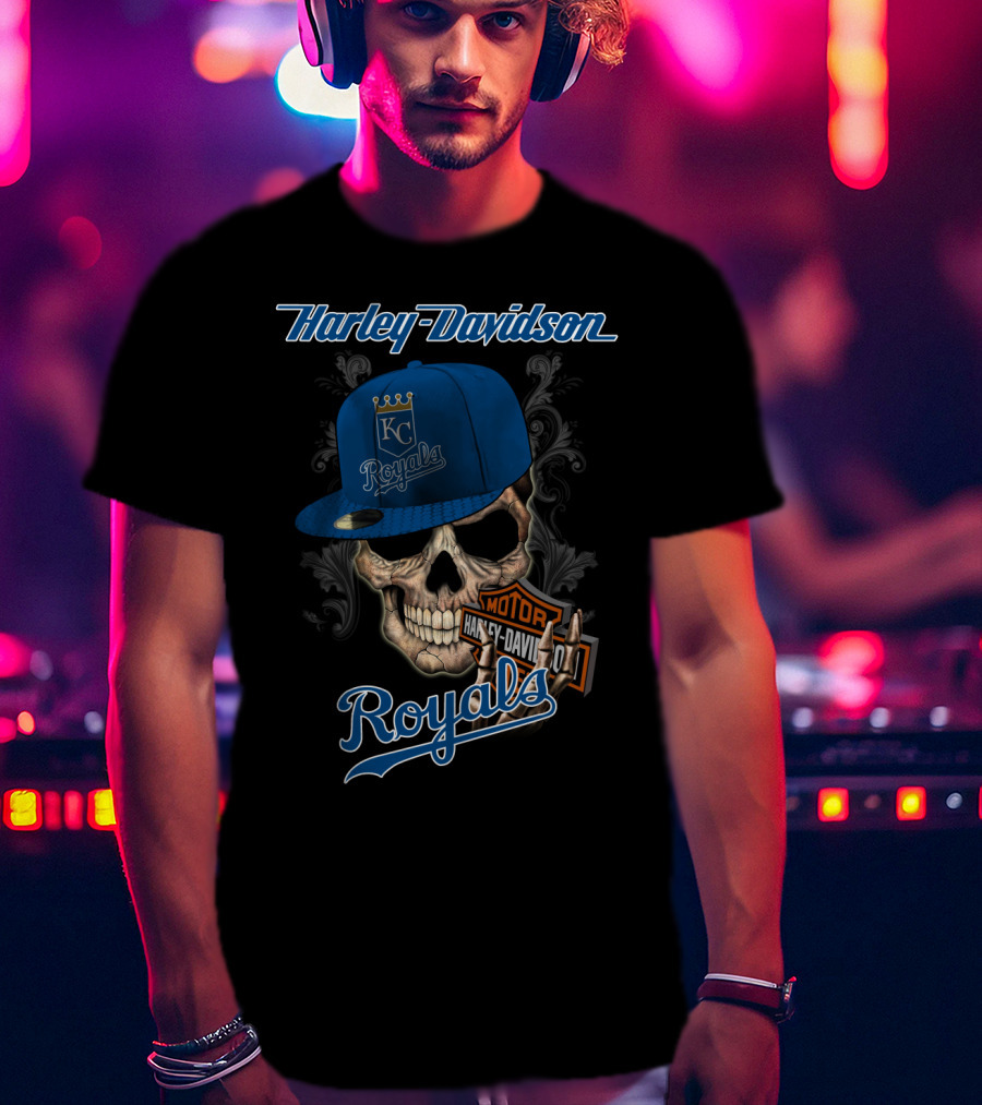 Harley Davidson Kc Royals Skull Hat T-Shirt