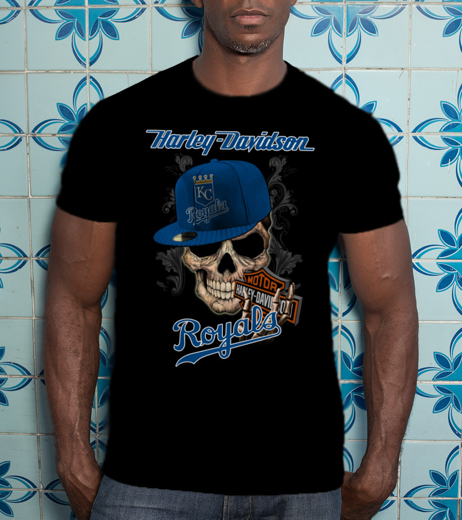 Harley Davidson Kc Royals Skull Hat T-Shirt