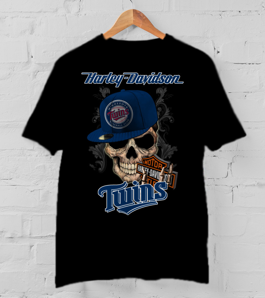 Harley Davidson Minnesota Twins Baseball Club Skull Motor Twins T-Shirt