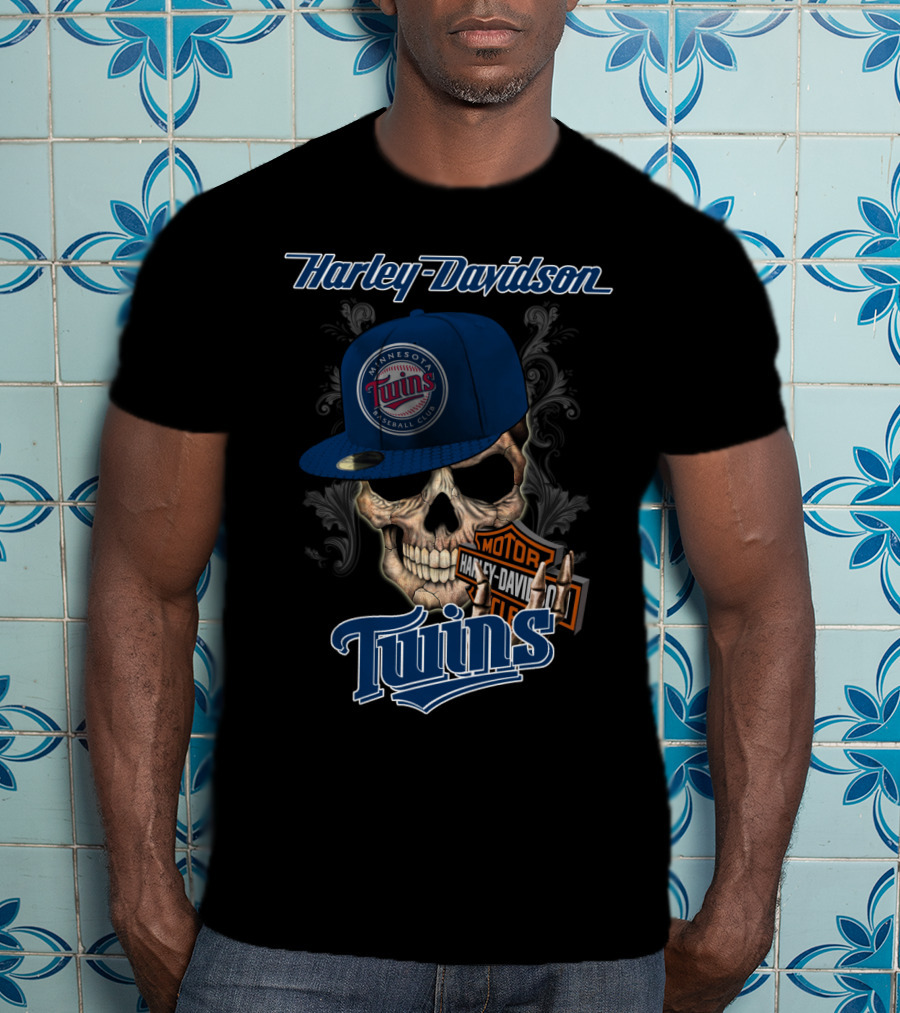 Harley Davidson Minnesota Twins Baseball Club Skull Motor Twins T-Shirt
