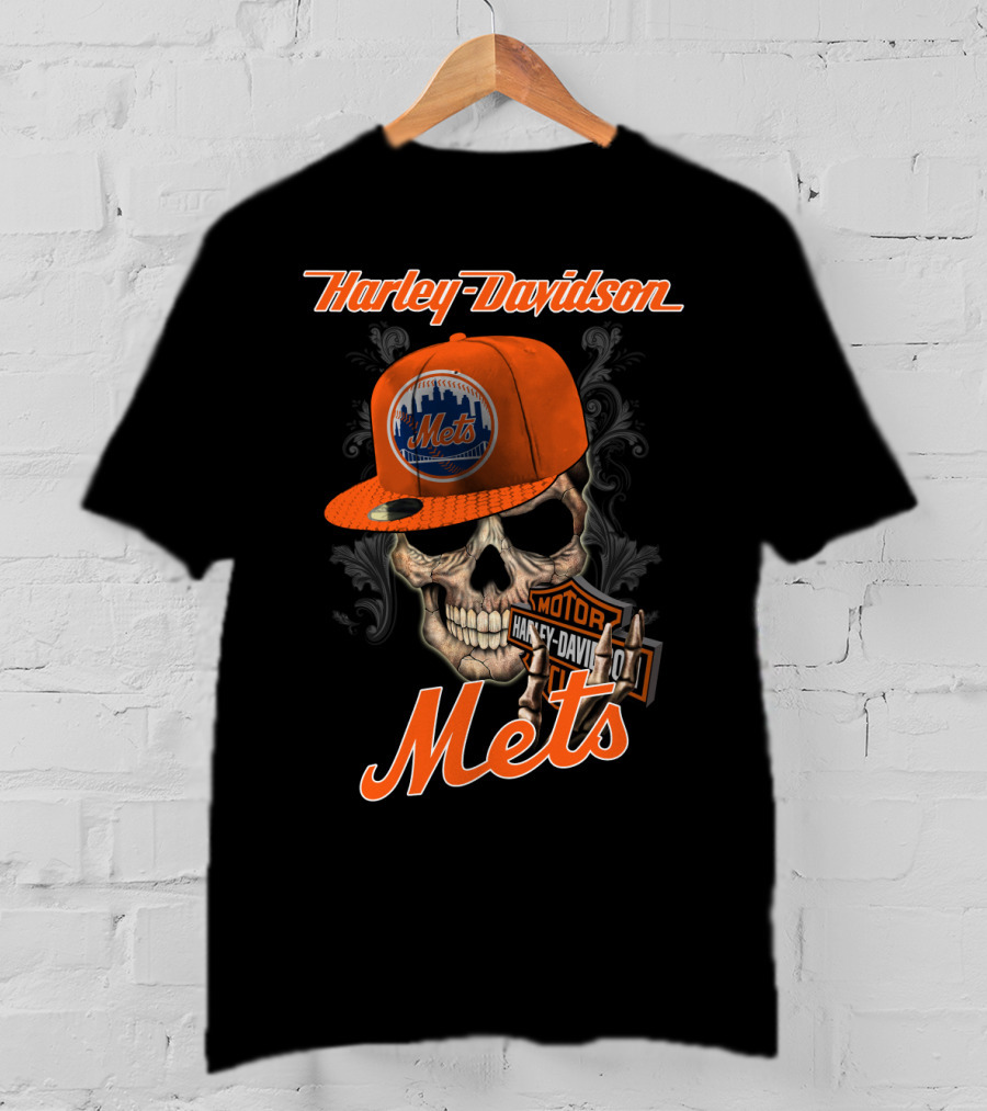 Harley Davidson Skull New York Mets Moto Style T-Shirt