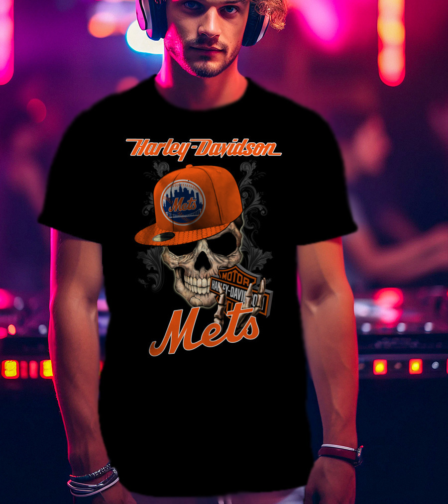 Harley Davidson Skull New York Mets Moto Style T-Shirt