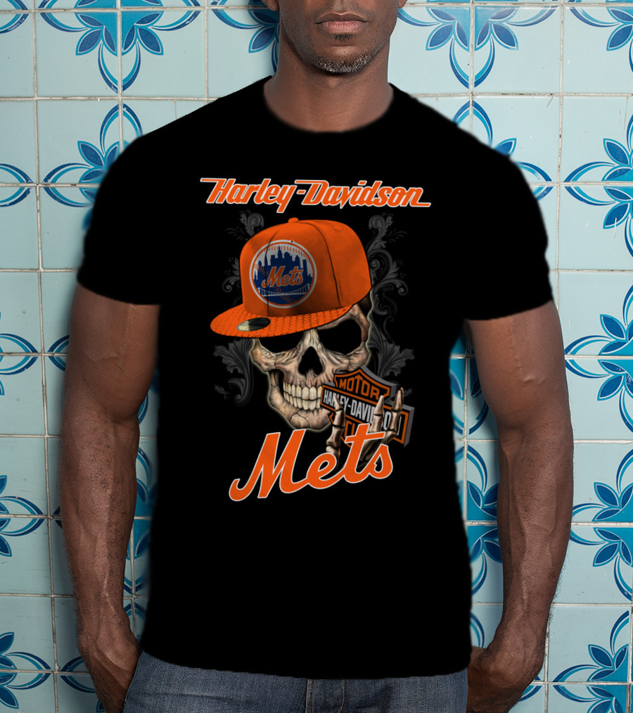 Harley Davidson Skull New York Mets Moto Style T-Shirt