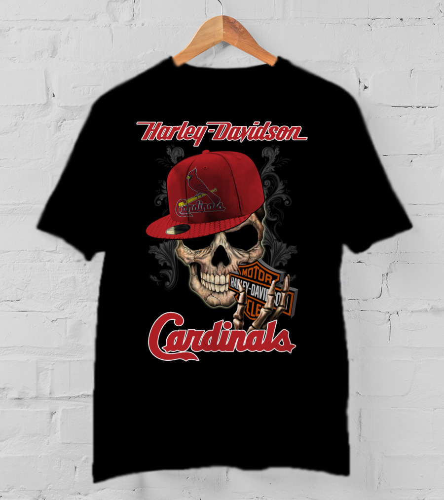 Harley Davidson Skull With St Louis Cardinals Hat T-Shirt