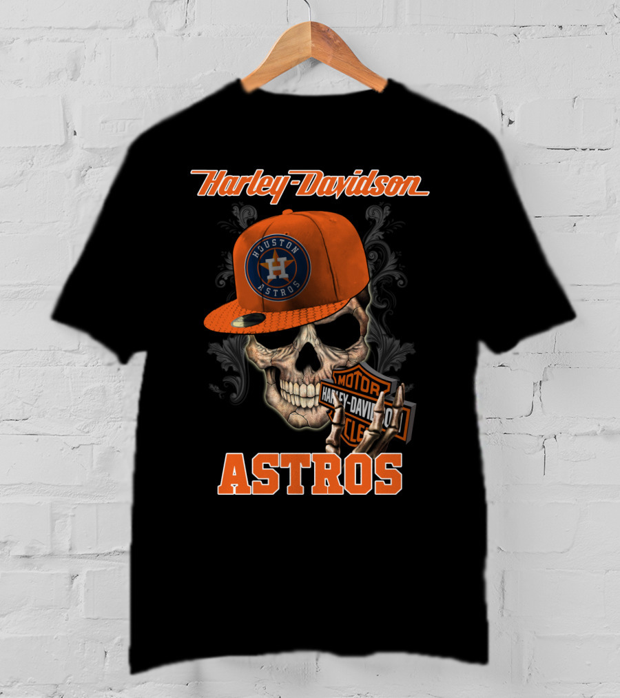 Harley Davidson Houston Astros Skull With Cap T-Shirt
