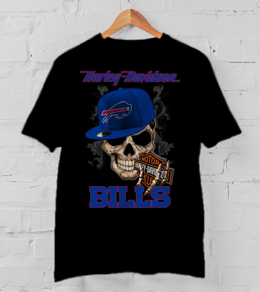 Harley Davidson Buffalo Bills Skull Hat T-Shirt