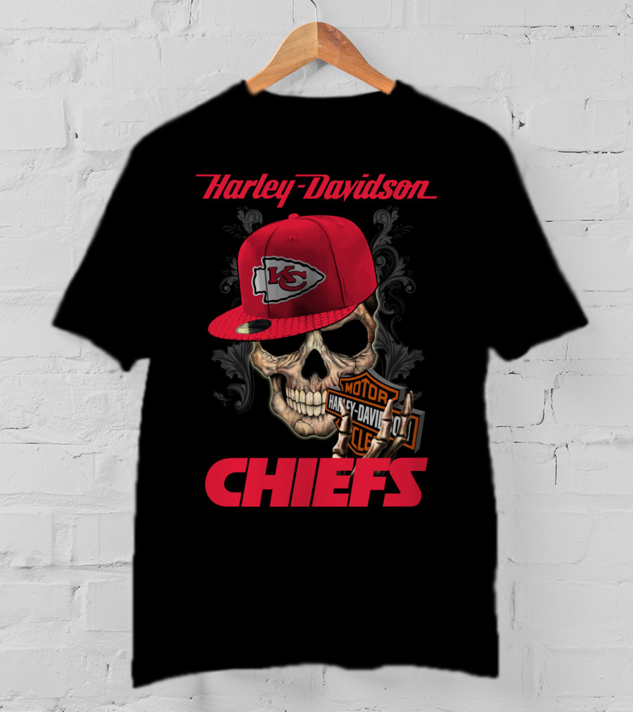 Harley Davidson Kansas City Chiefs Skull With Hat T-Shirt