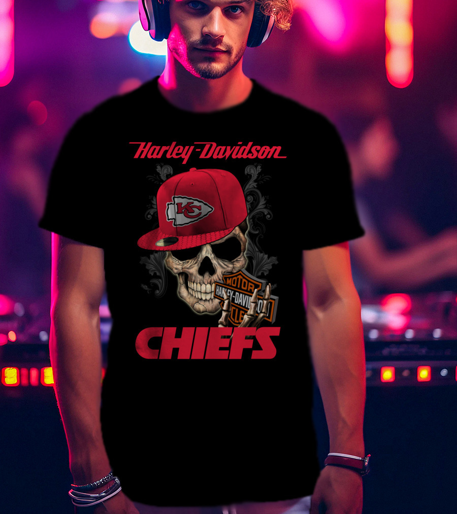 Harley Davidson Kansas City Chiefs Skull With Hat T-Shirt