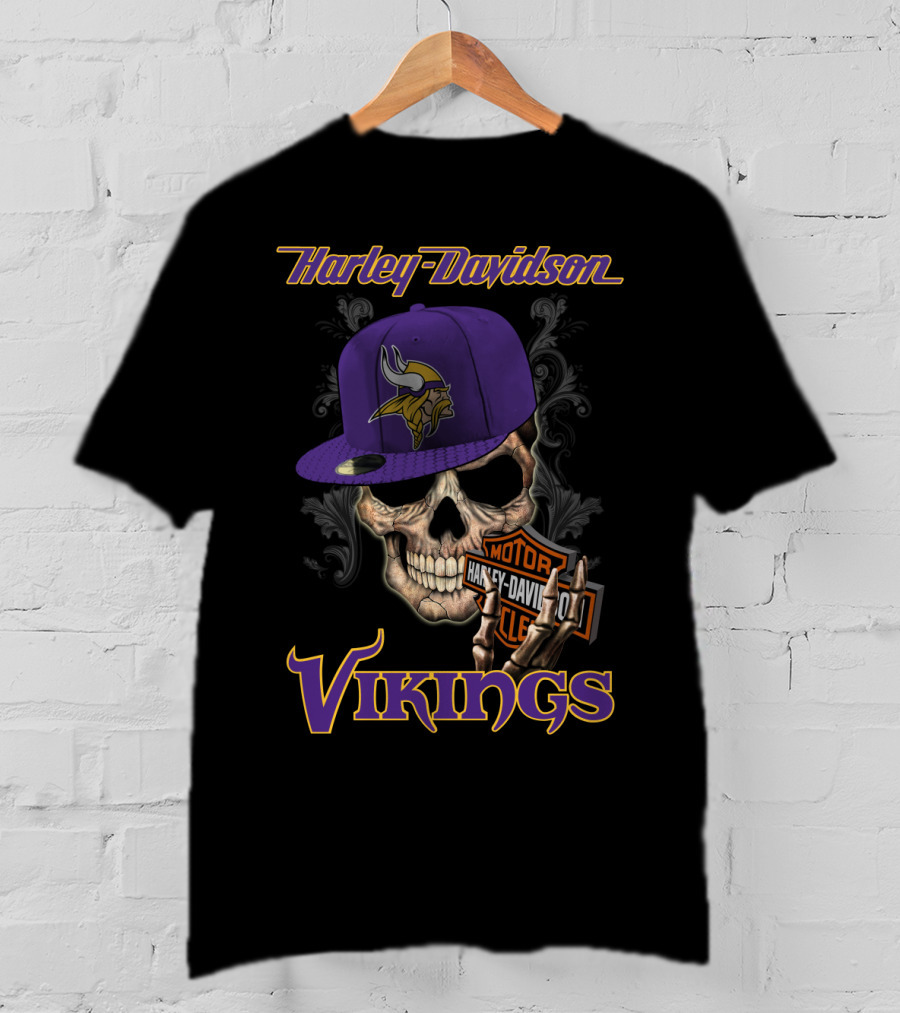 Harley Davidson Vikings Skull Minnesota Vikings Purple Hat T-Shirt