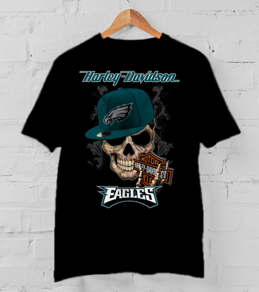 Philadelphia Eagles Harley Davidson Skull Cap T-Shirt