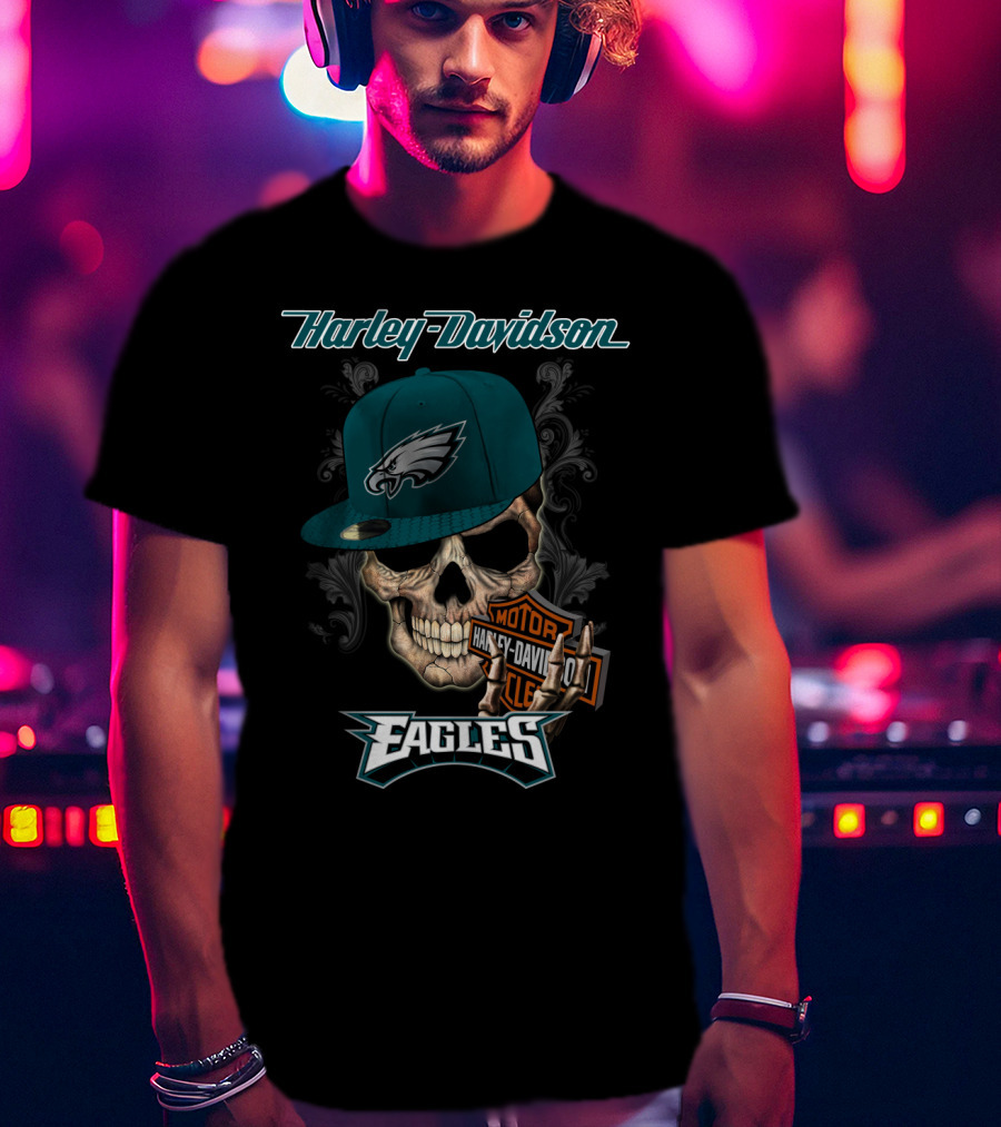 Philadelphia Eagles Harley Davidson Skull Cap T-Shirt