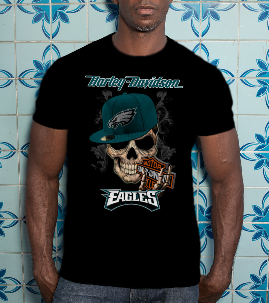Philadelphia Eagles Harley Davidson Skull Cap T-Shirt