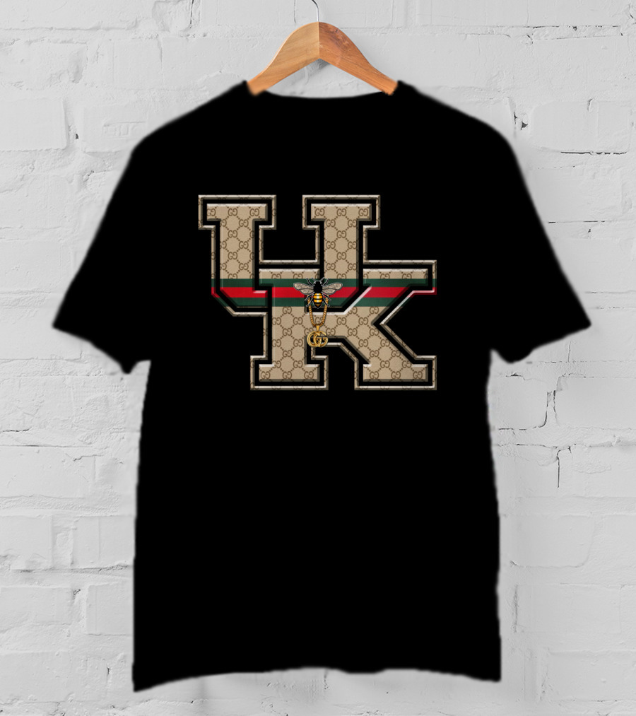 Guci NCAA Kentucky Wildcats HK Monogram With Bee Motif T-Shirt