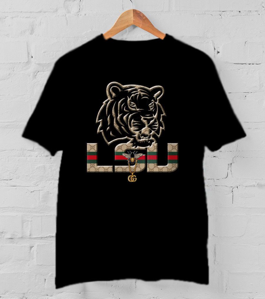 Guci NCAA LSU Tigers Tiger Head GG Stripe T-Shirt