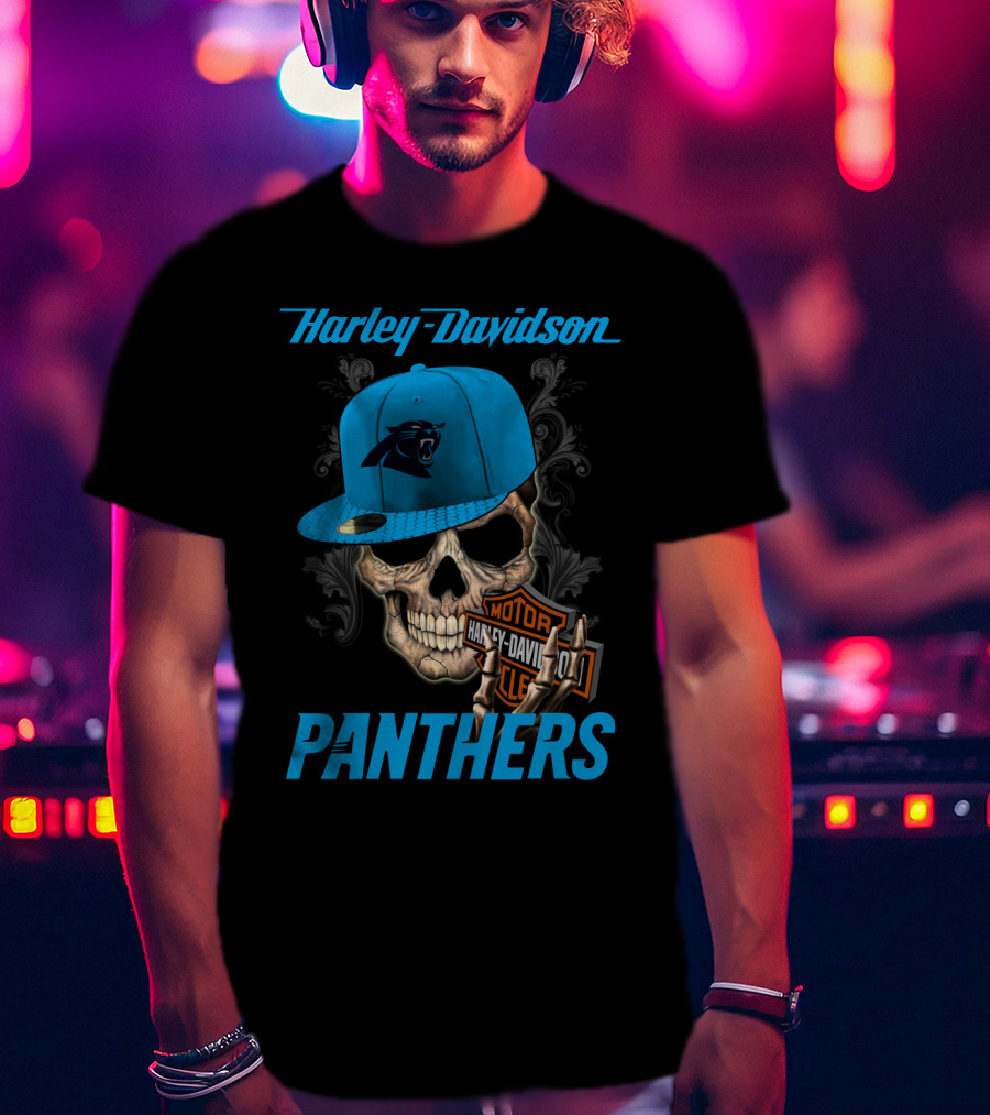 Harley Davidson Skull Carolina Panthers T-Shirt