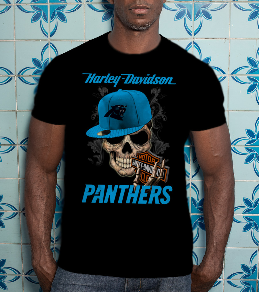 Harley Davidson Skull Carolina Panthers T-Shirt