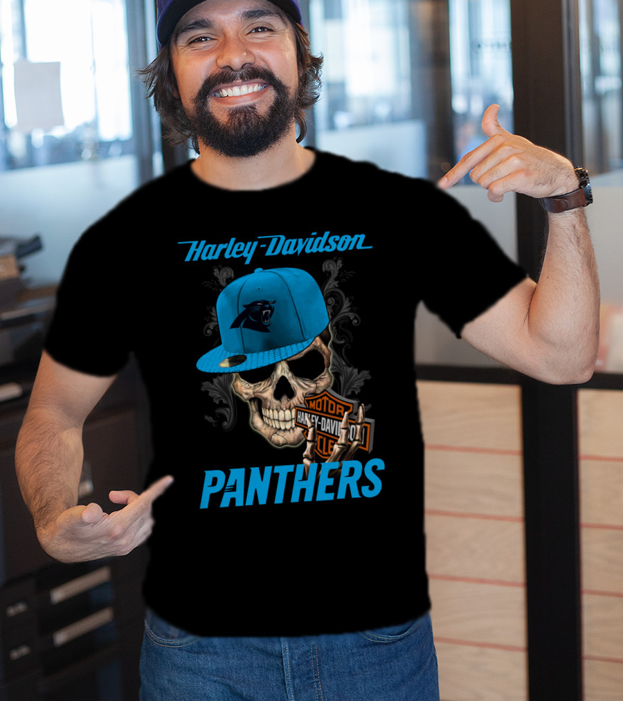 Harley Davidson Skull Carolina Panthers T-Shirt
