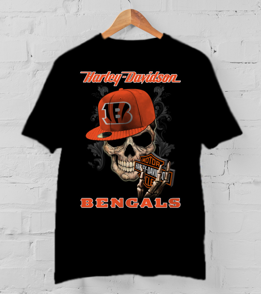 Harley Davidson Skull Bengals Cincinnati Motorcycles T-Shirt