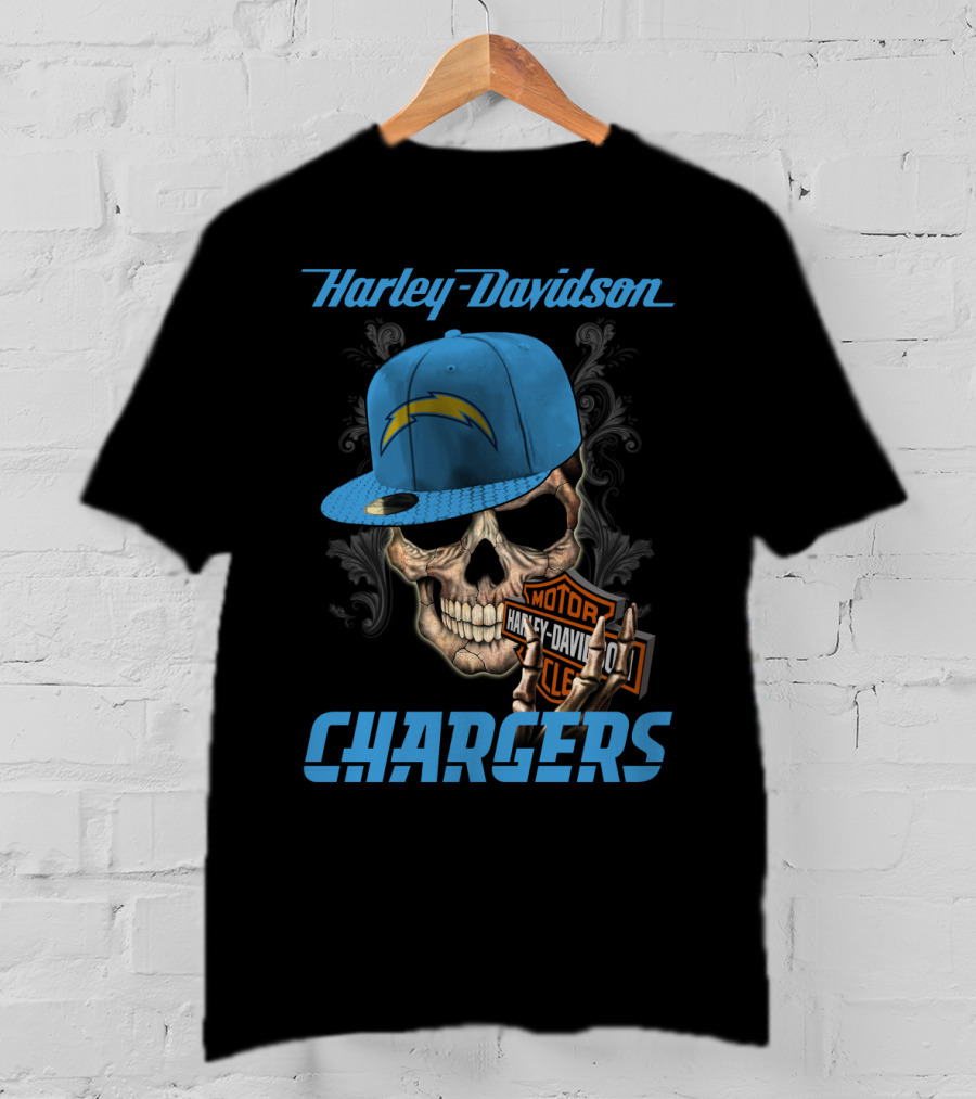 Harley Davidson Skull Los Angeles Chargers Motorcycle T-Shirt