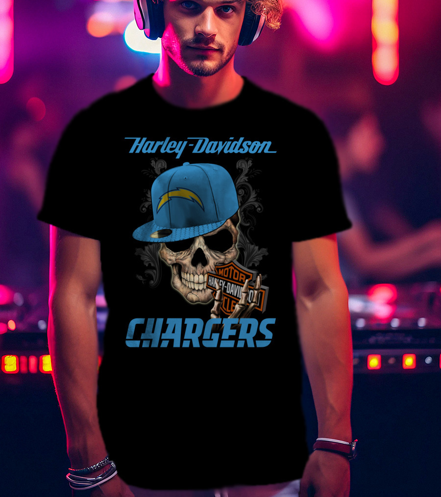 Harley Davidson Skull Los Angeles Chargers Motorcycle T-Shirt