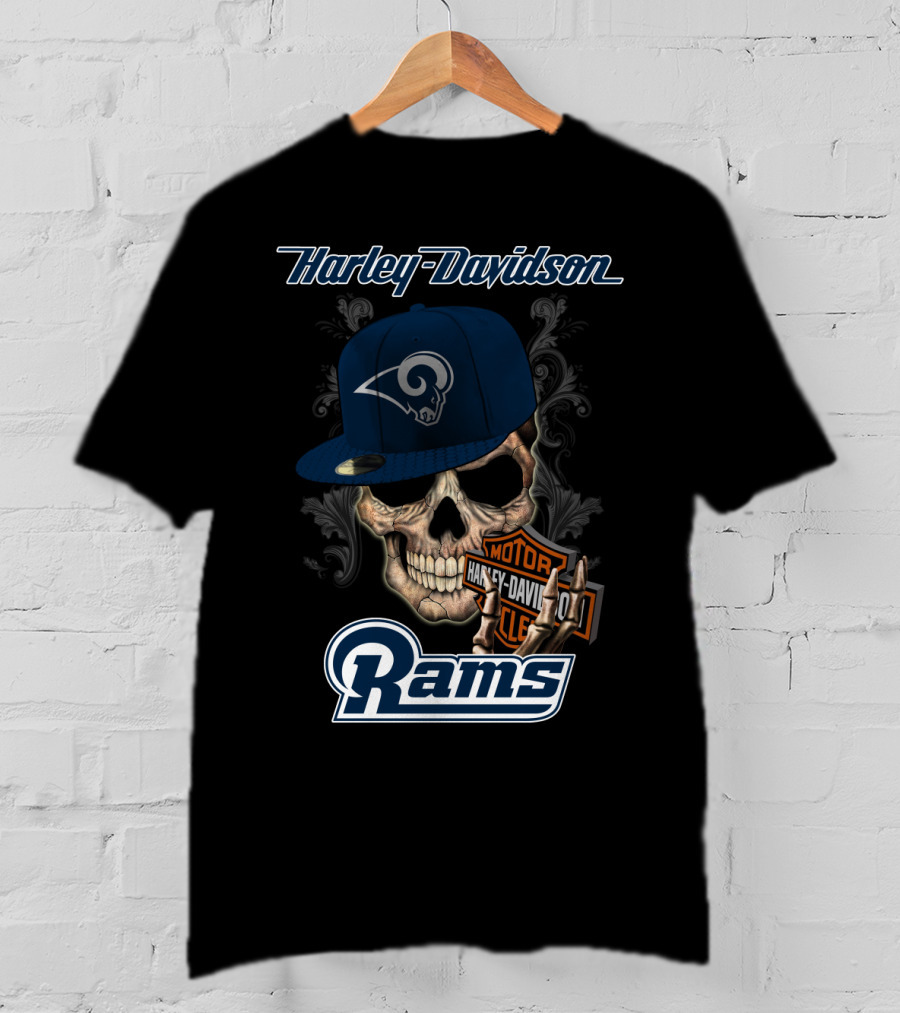 Harley Davidson Rams Skull Los Angeles Football T-Shirt
